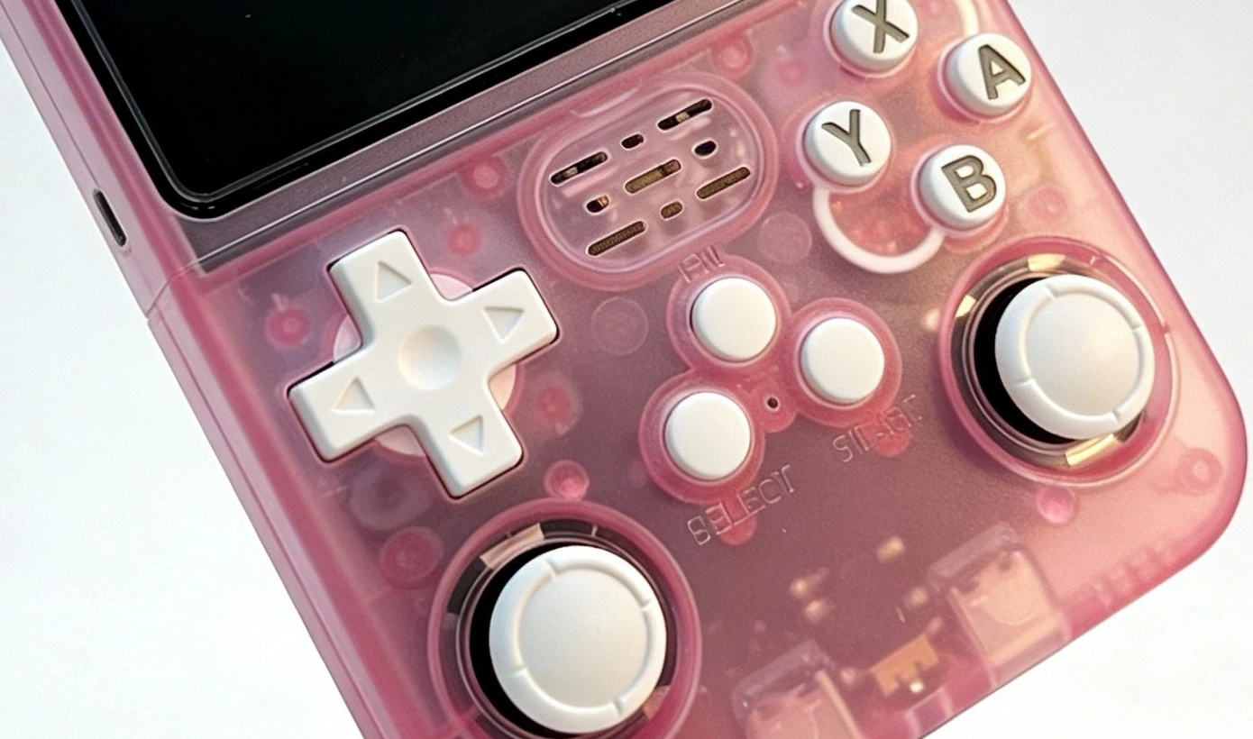 V30 pink supplier photo showing the D-pad, buttons and analog controls
